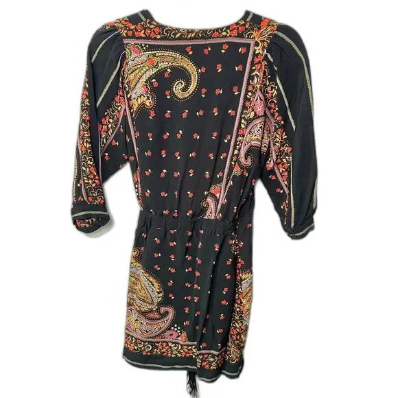 Zara Black Paisley Half-Wrap Festival Dress w/ Fringe Small - Picture 3 of 10
